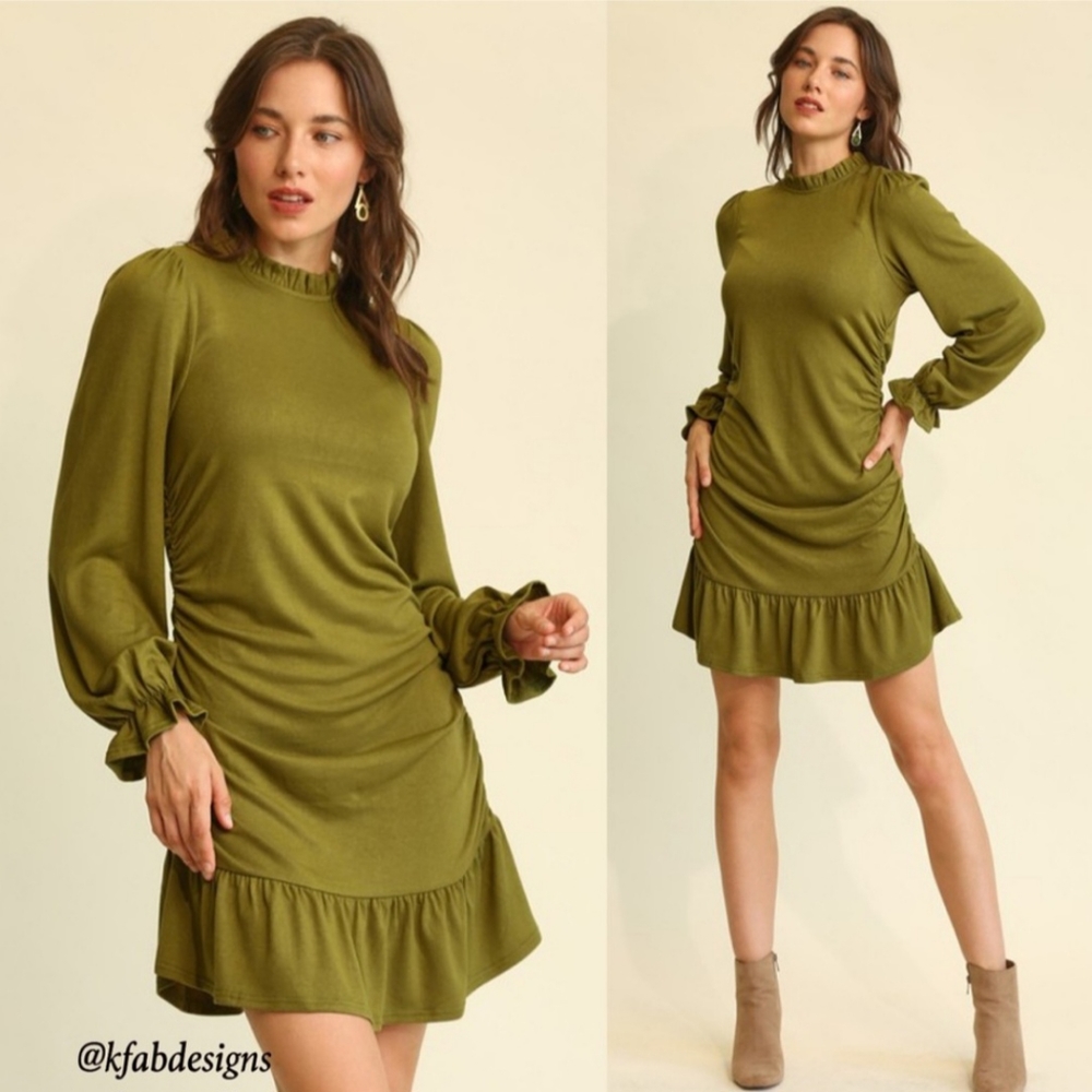 NWT Green Ruche Dress